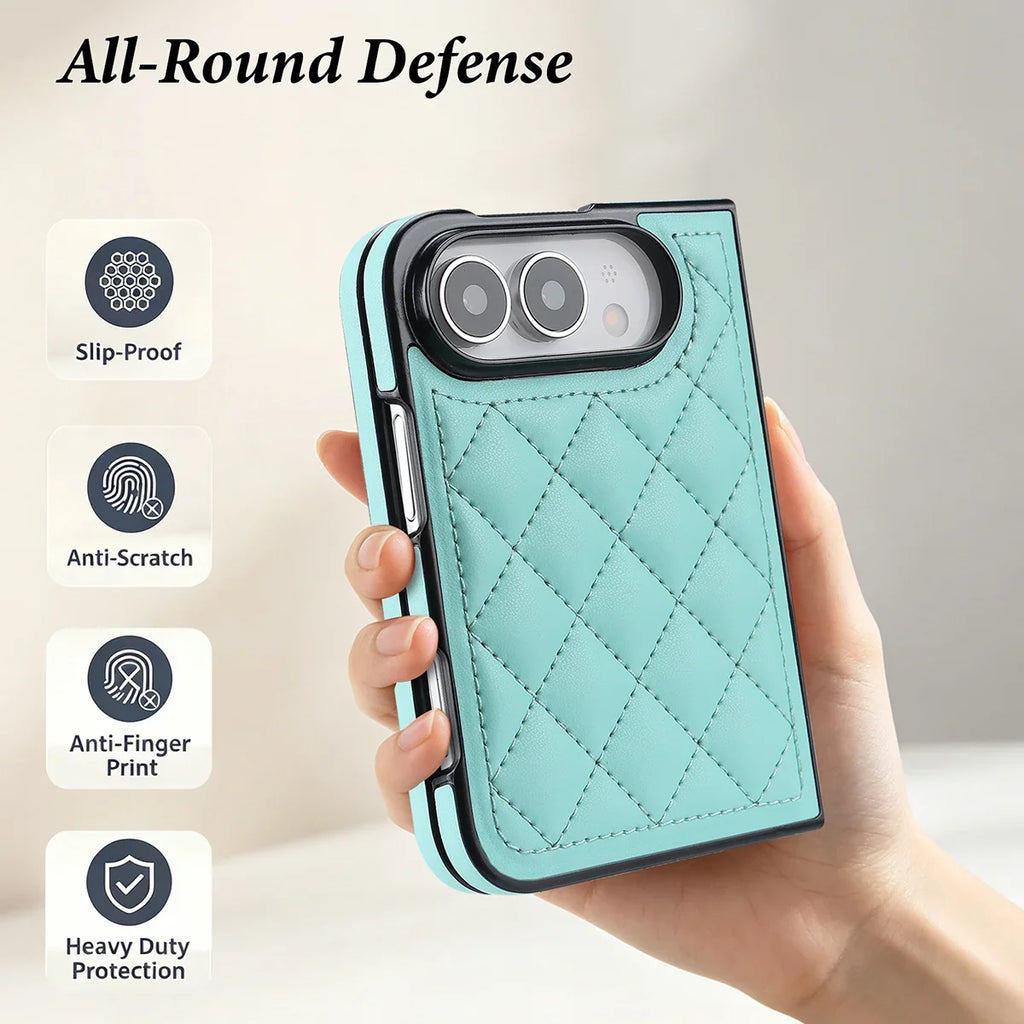 Quilted Leather Foldable Phone Case with Hinge Protection