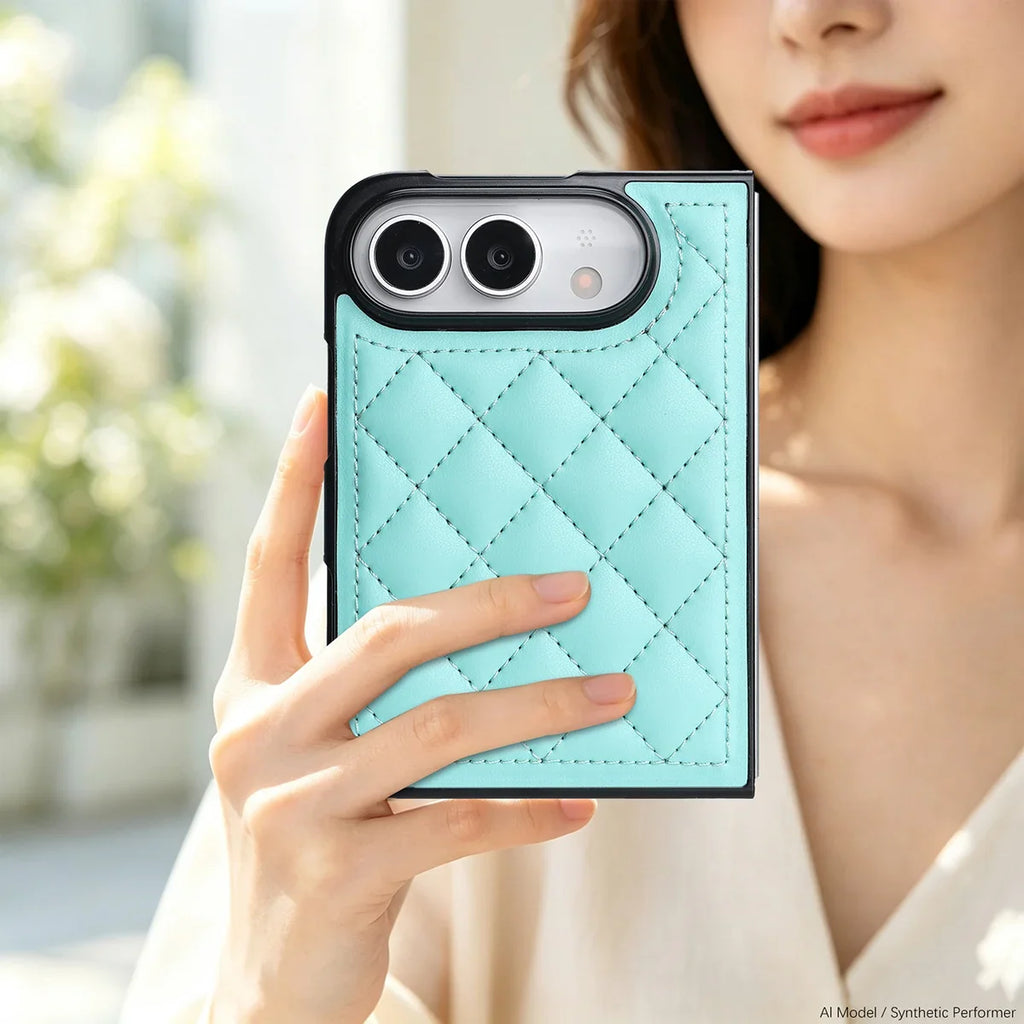 Quilted Leather Foldable Phone Case with Hinge Protection