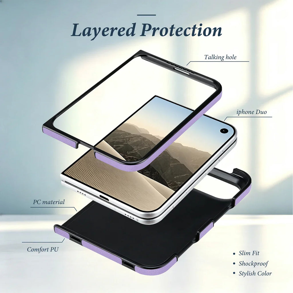 Quilted Leather Foldable Phone Case with Hinge Protection