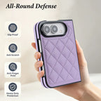 Quilted Leather Foldable Phone Case with Hinge Protection