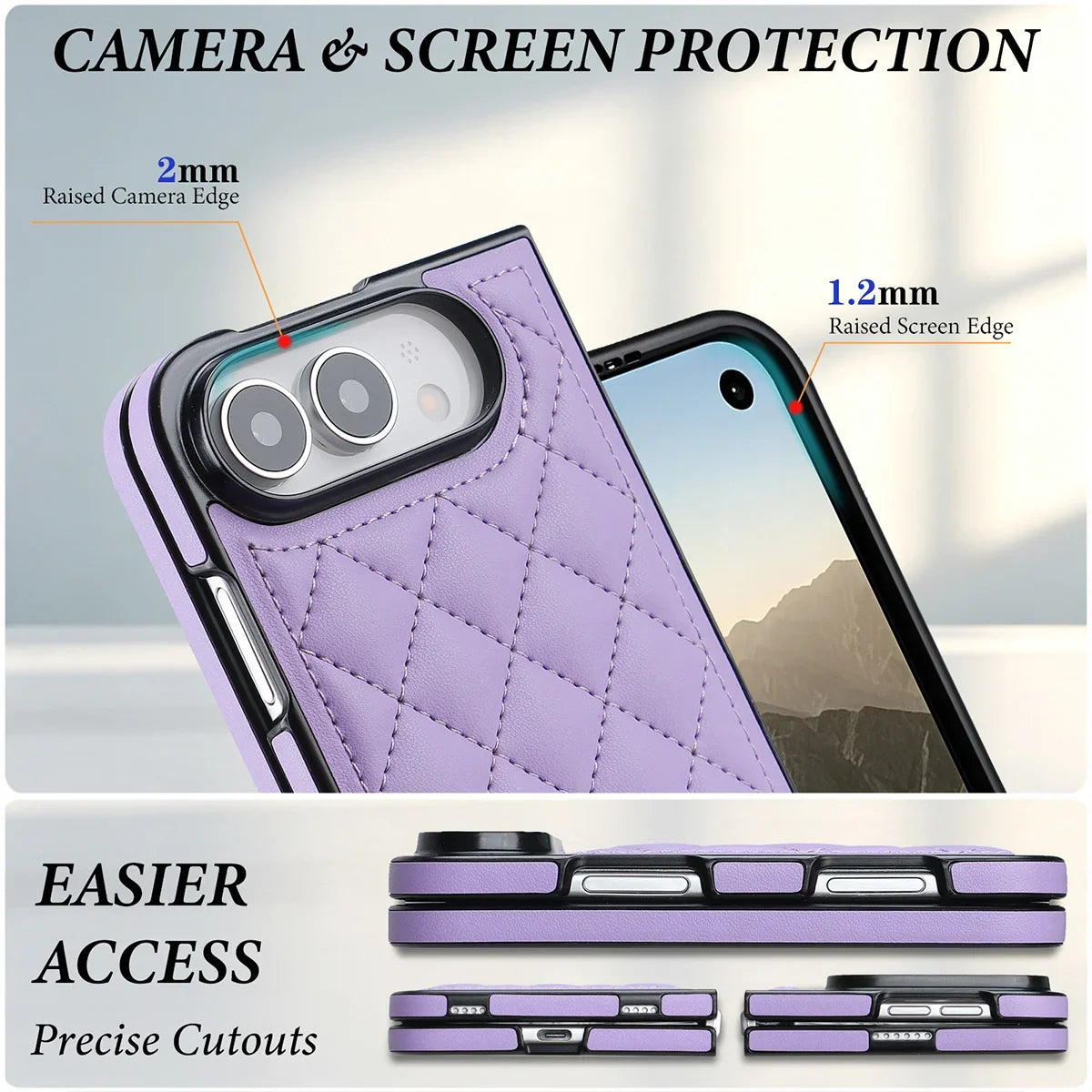 Quilted Leather Foldable Phone Case with Hinge Protection