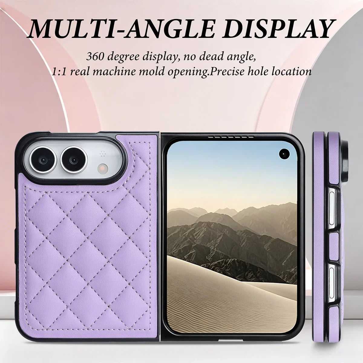 Quilted Leather Foldable Phone Case with Hinge Protection