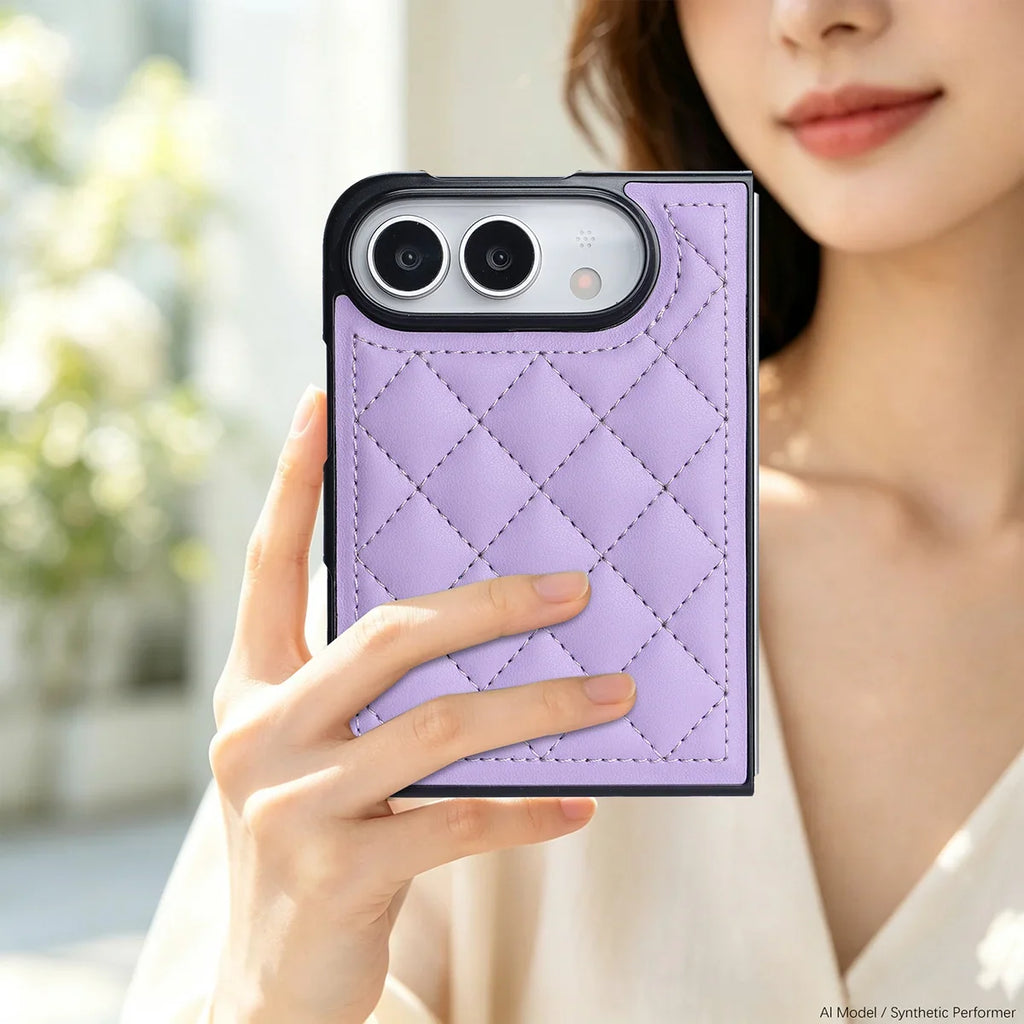 Quilted Leather Foldable Phone Case with Hinge Protection
