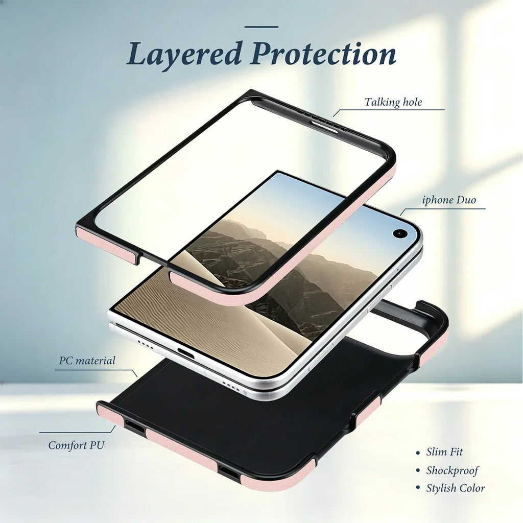 Quilted Leather Foldable Phone Case with Hinge Protection