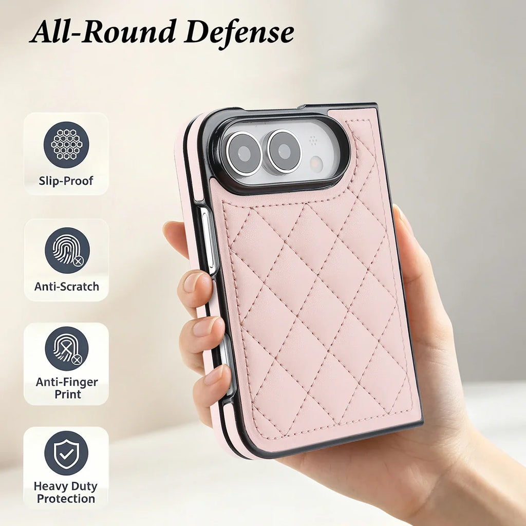 Quilted Leather Foldable Phone Case with Hinge Protection