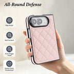 Quilted Leather Foldable Phone Case with Hinge Protection