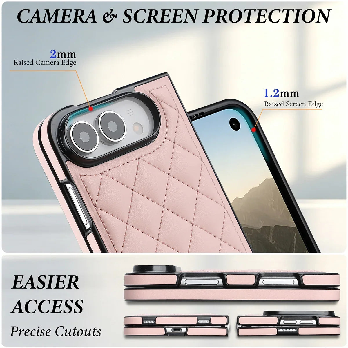 Quilted Leather Foldable Phone Case with Hinge Protection