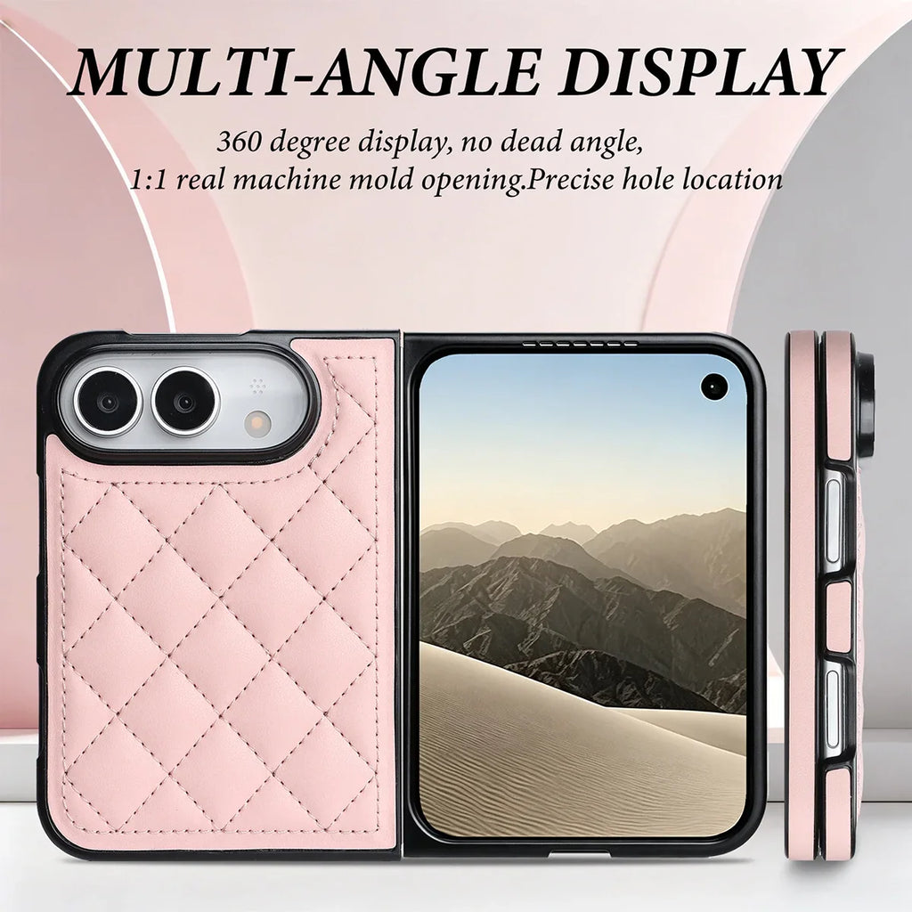 Quilted Leather Foldable Phone Case with Hinge Protection