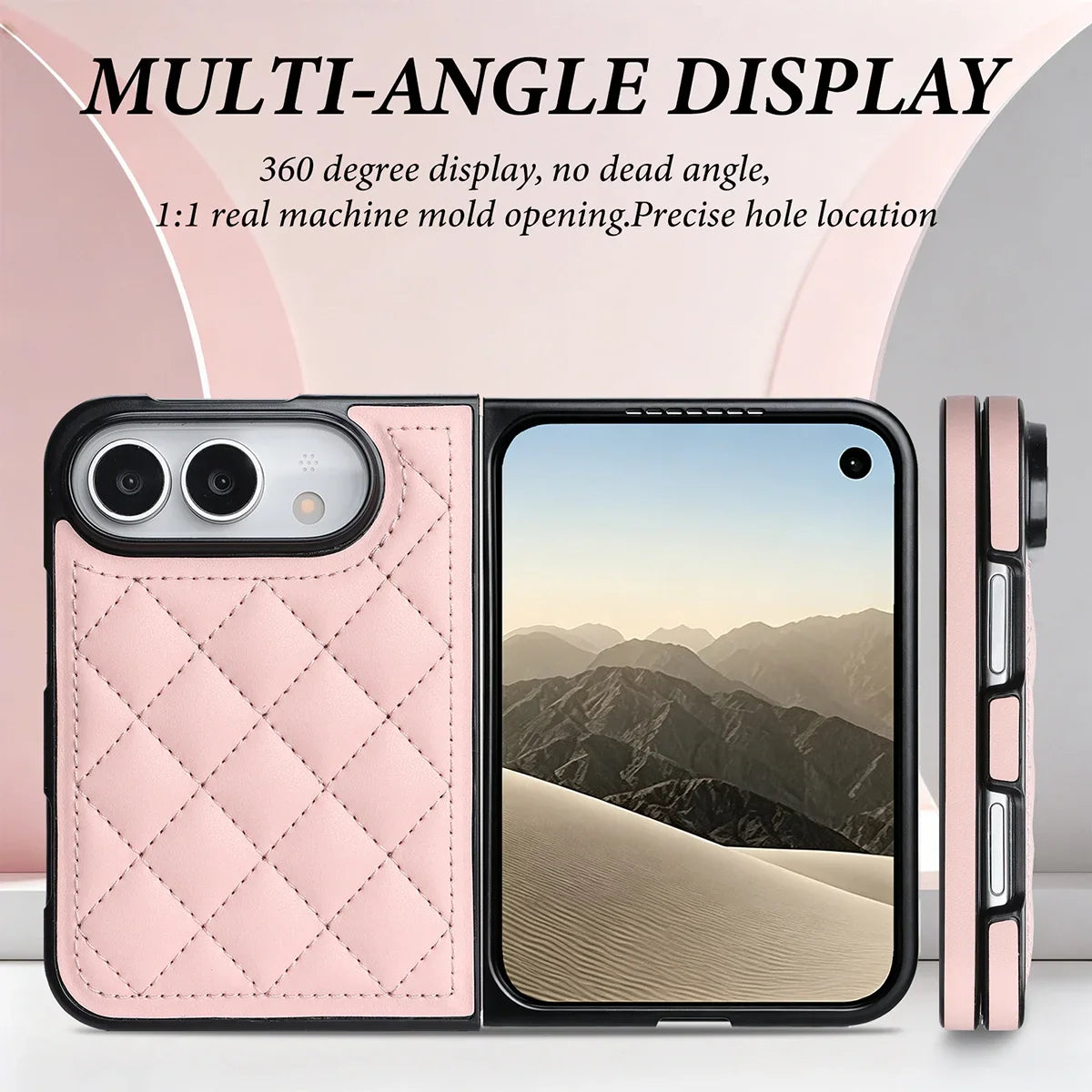 Quilted Leather Foldable Phone Case with Hinge Protection