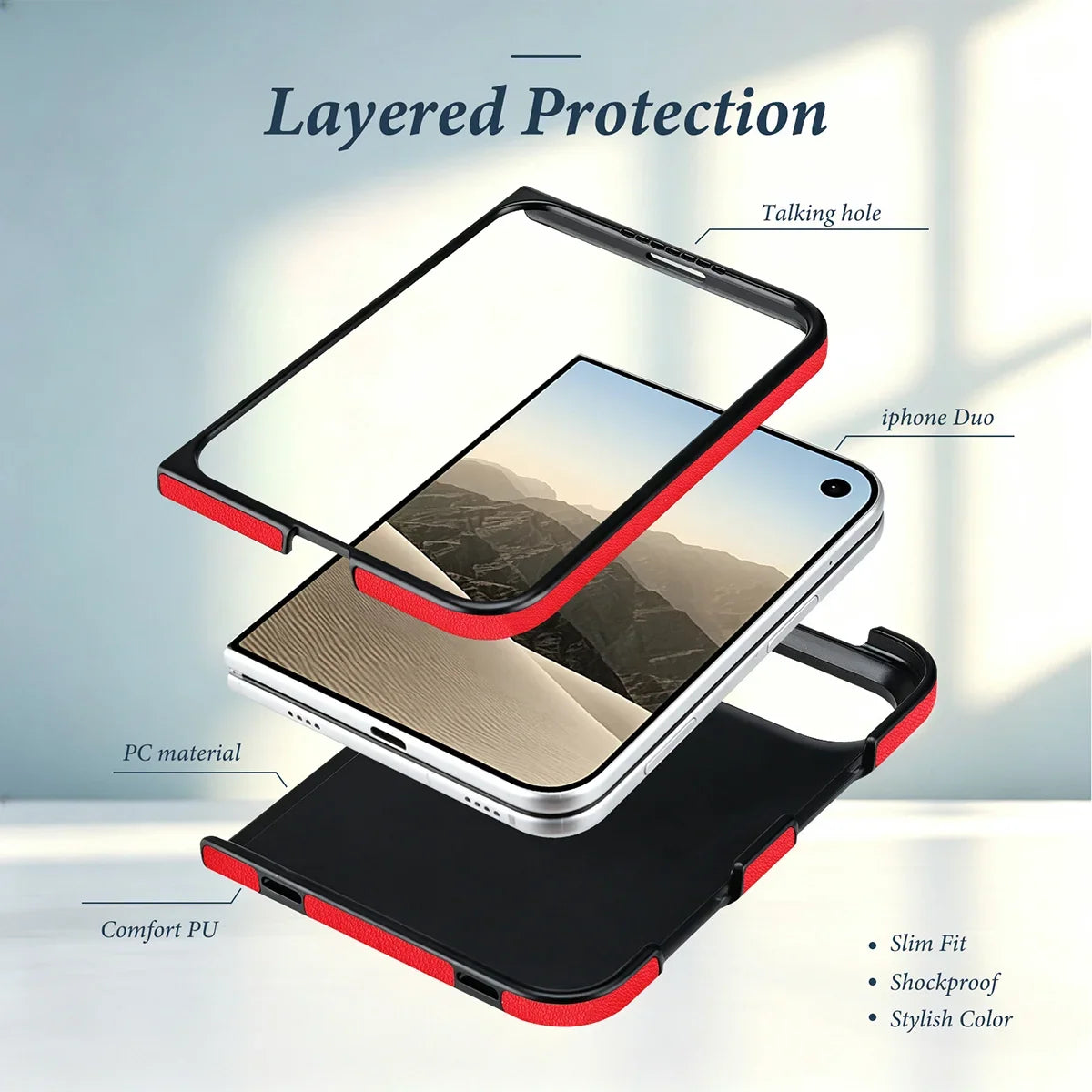 Quilted Leather Foldable Phone Case with Hinge Protection