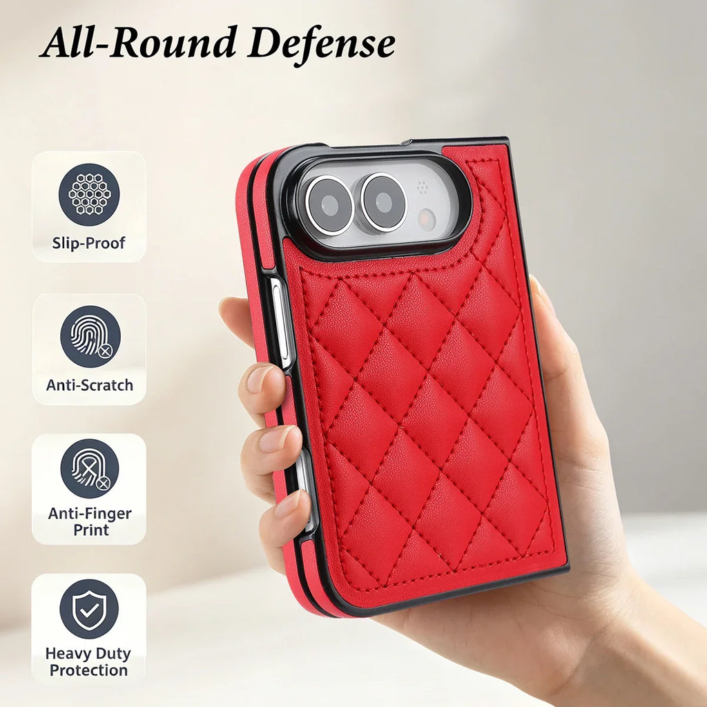 Quilted Leather Foldable Phone Case with Hinge Protection