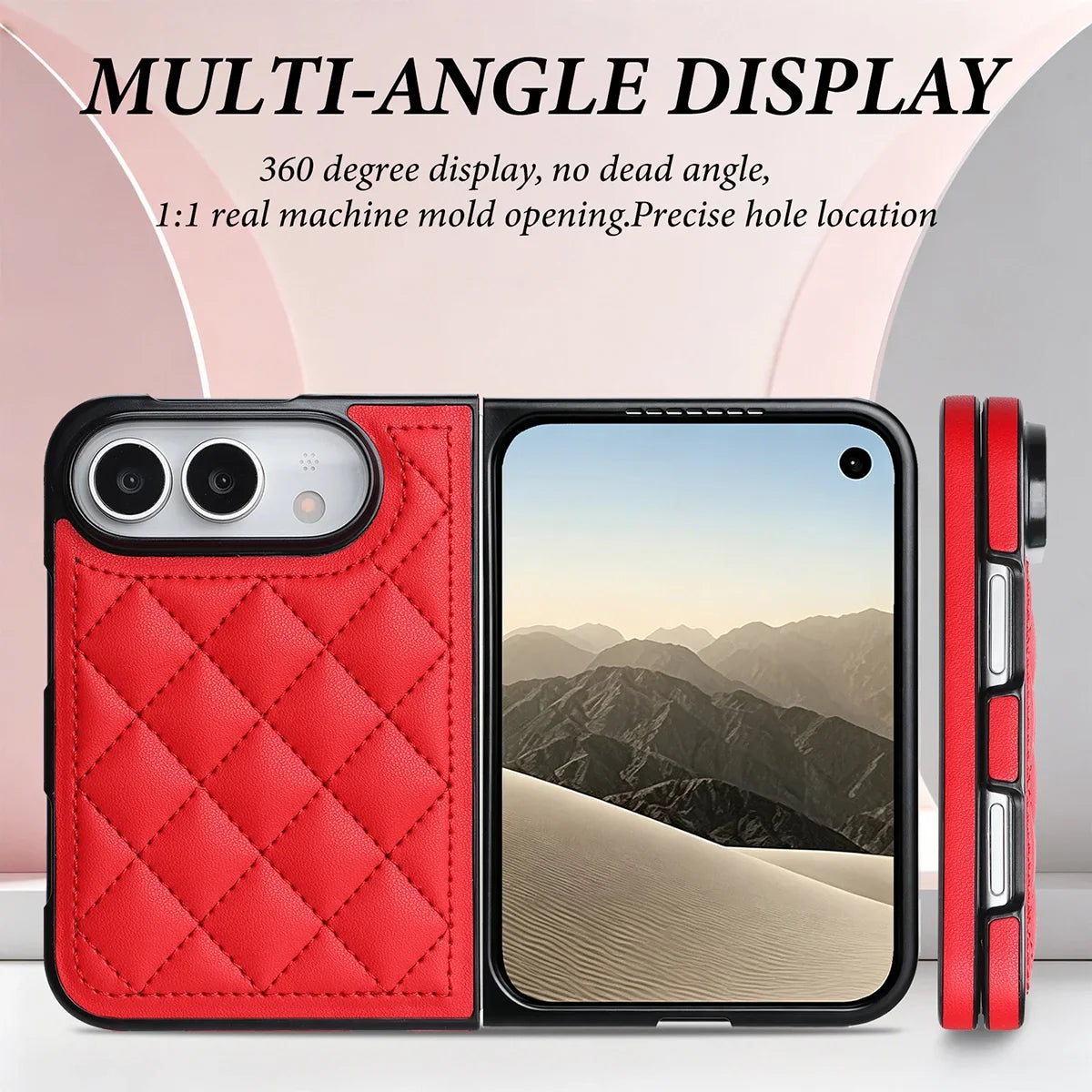Quilted Leather Foldable Phone Case with Hinge Protection