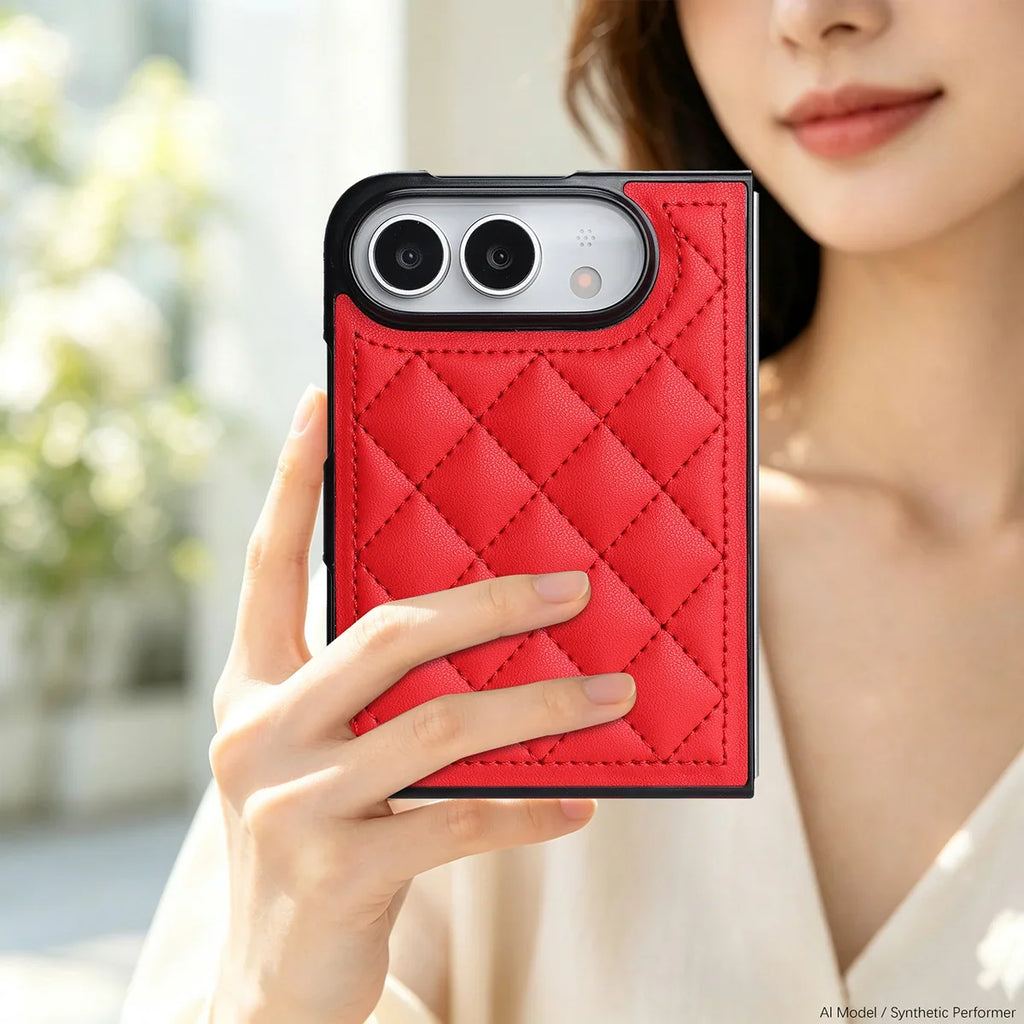 Quilted Leather Foldable Phone Case with Hinge Protection