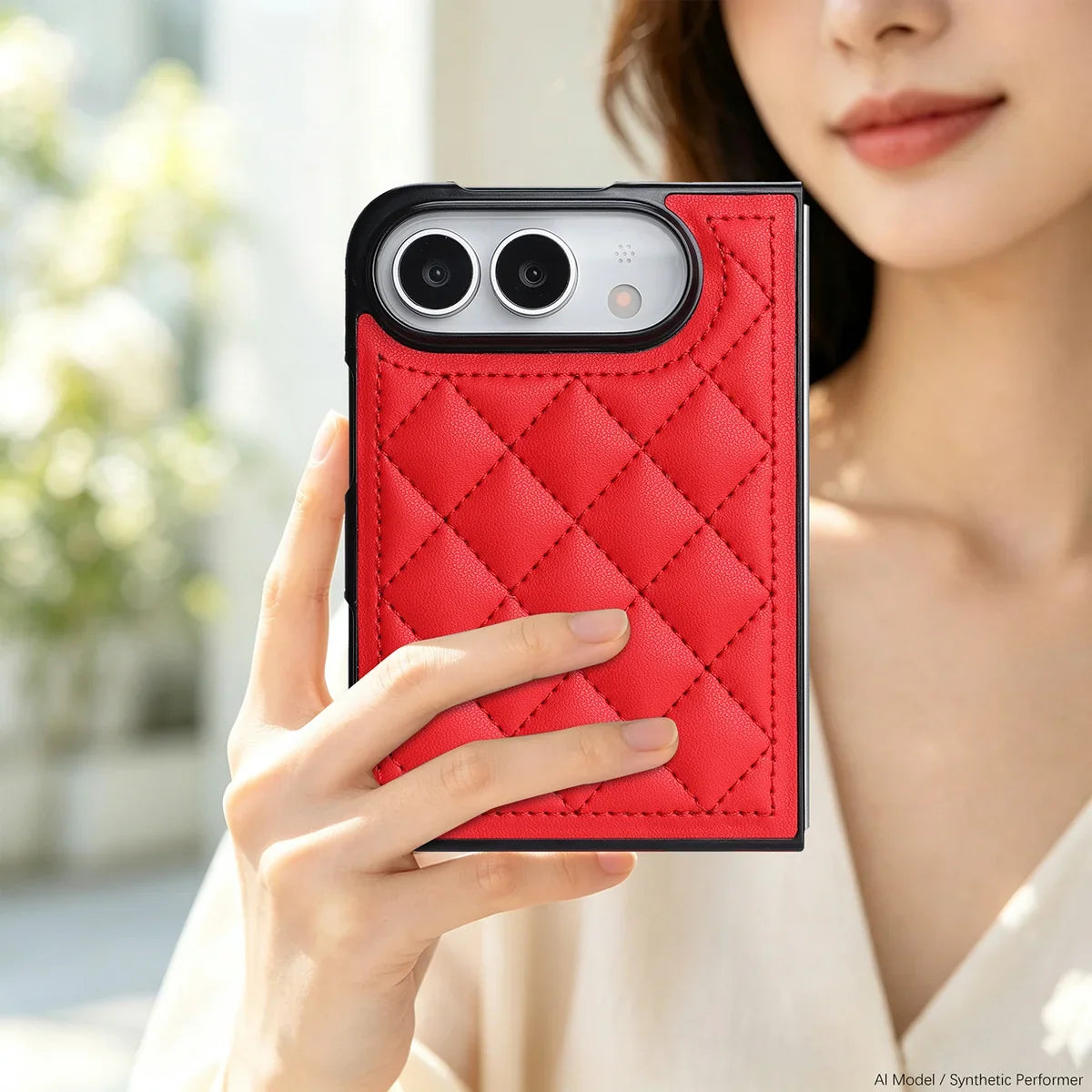 Quilted Leather Foldable Phone Case with Hinge Protection