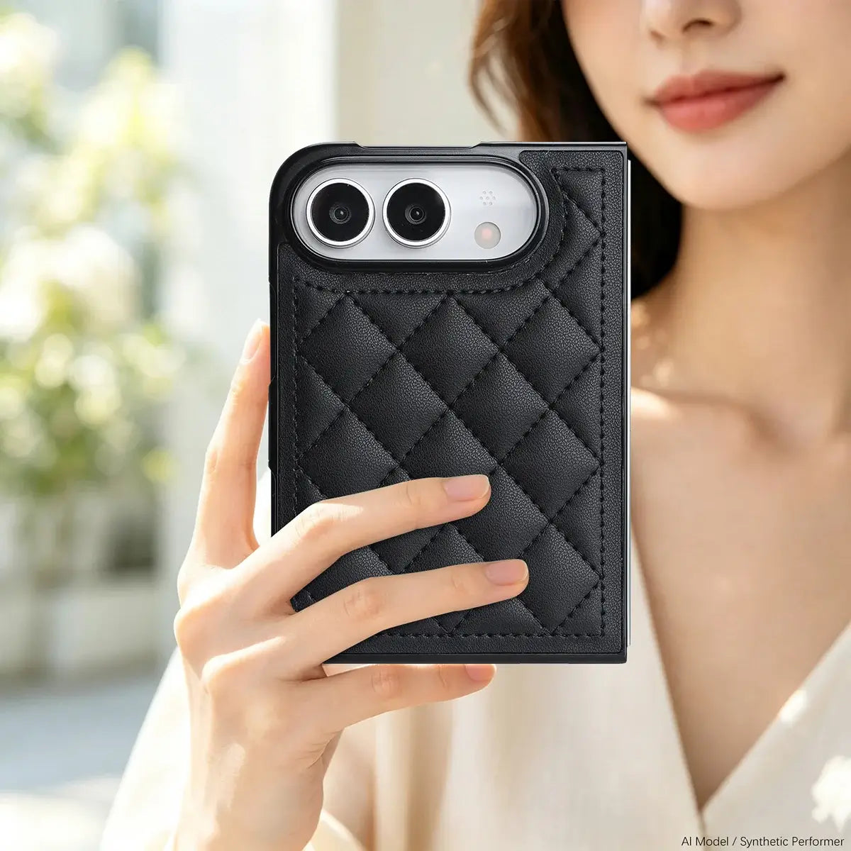 Quilted Leather Foldable Phone Case with Hinge Protection