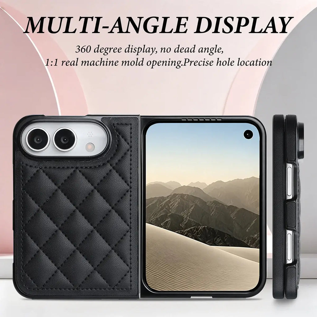 Quilted Leather Foldable Phone Case with Hinge Protection