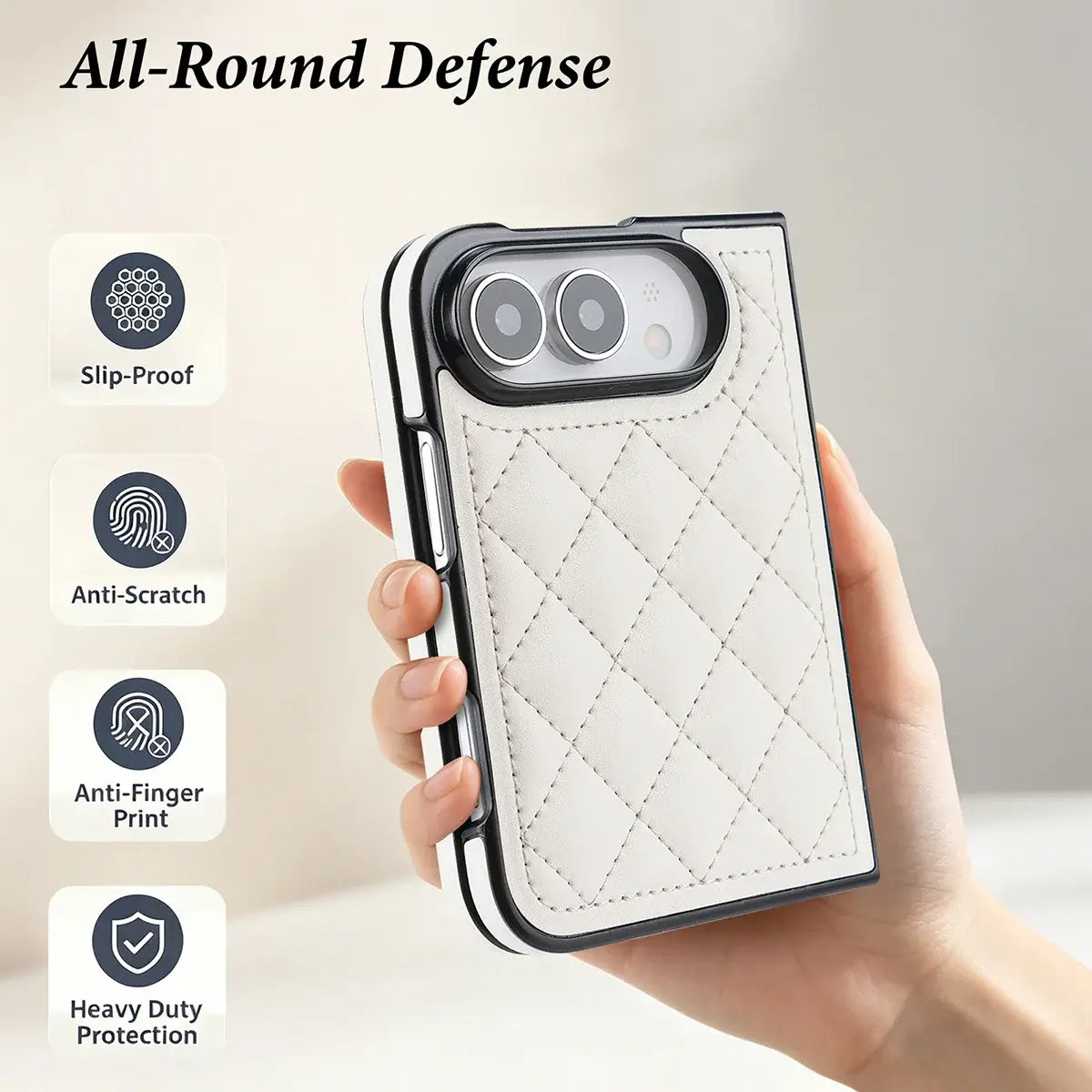 Quilted Leather Foldable Phone Case with Hinge Protection
