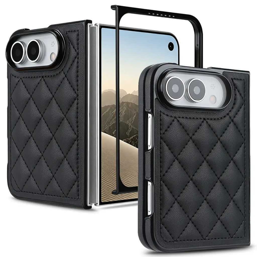 Quilted Leather Foldable Phone Case with Hinge Protection