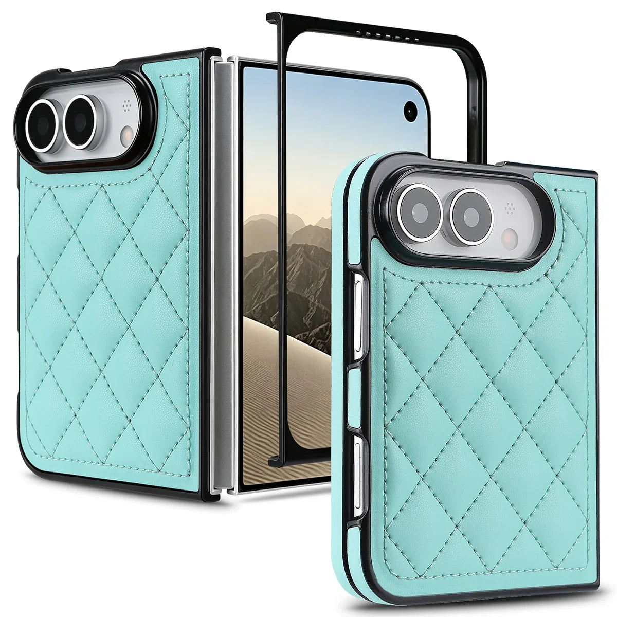 Quilted Leather Foldable Phone Case with Hinge Protection