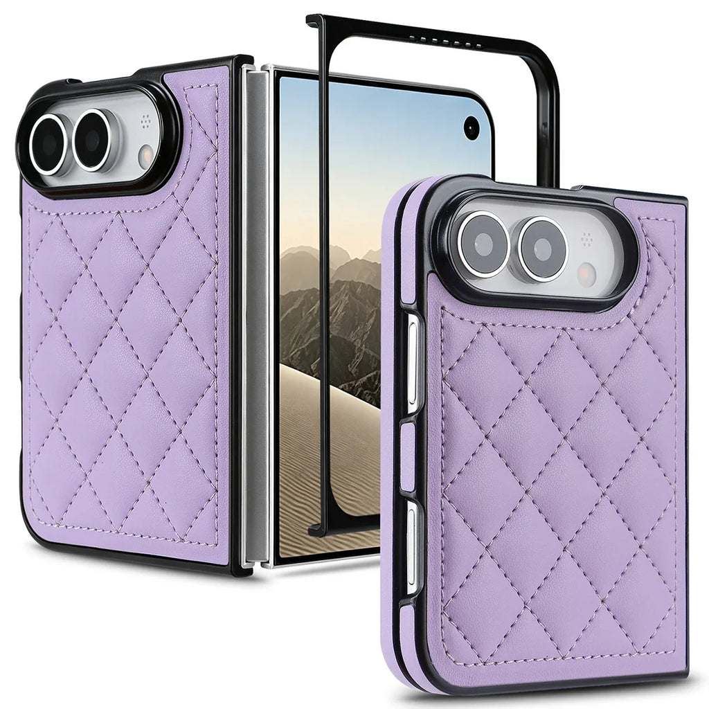 Quilted Leather Foldable Phone Case with Hinge Protection