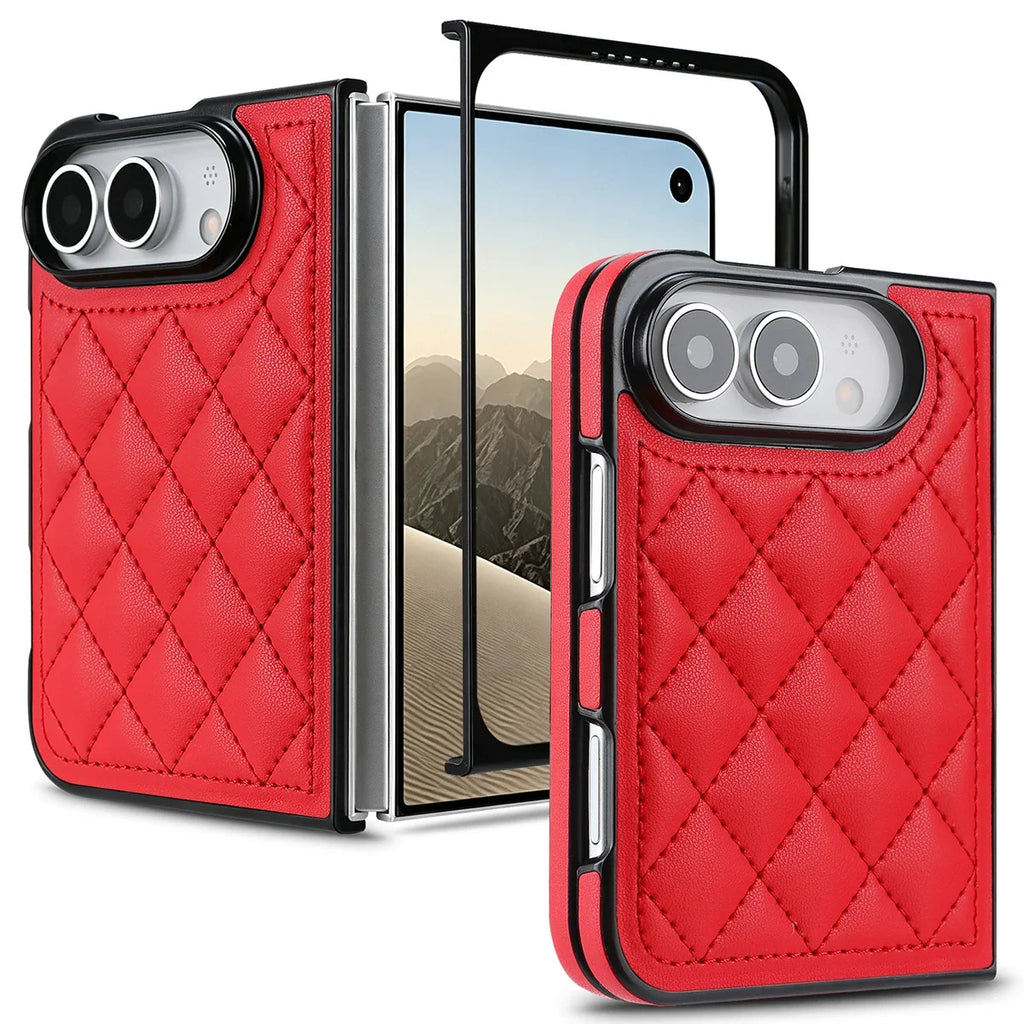 Quilted Leather Foldable Phone Case with Hinge Protection