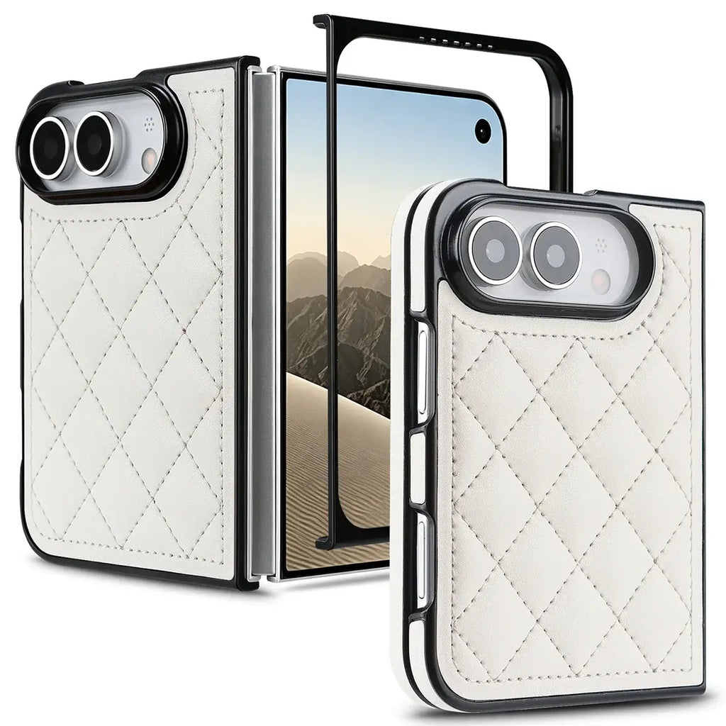 Quilted Leather Foldable Phone Case with Hinge Protection