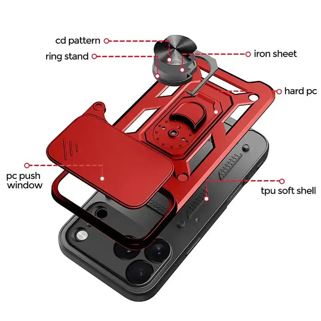 Heavy Duty Shockproof Phone Case with Kickstand Lens Cover