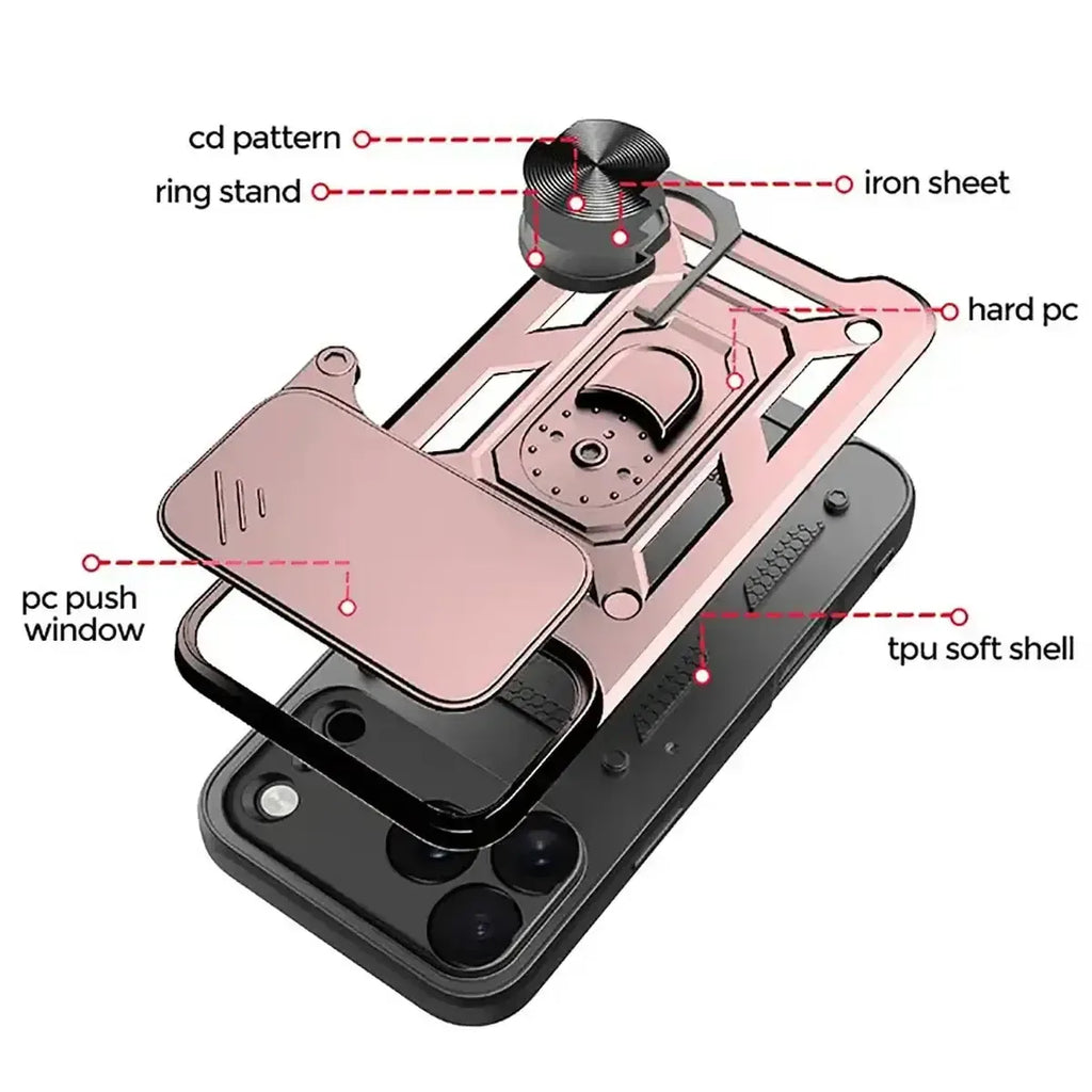 Heavy Duty Shockproof Phone Case with Kickstand Lens Cover