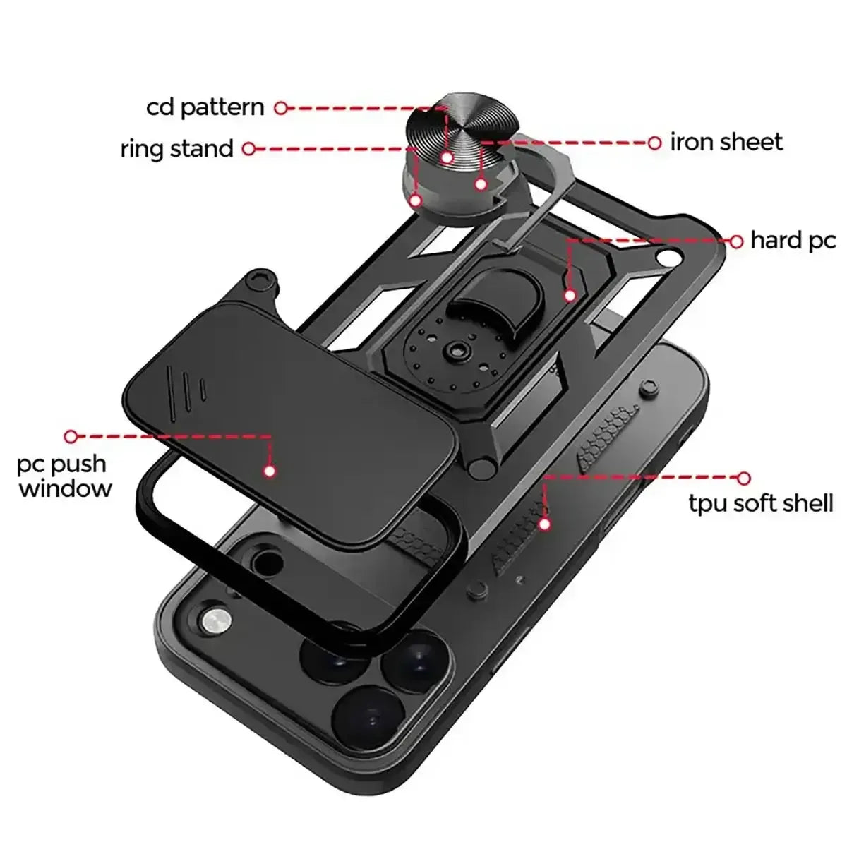 Heavy Duty Shockproof Phone Case with Kickstand Lens Cover