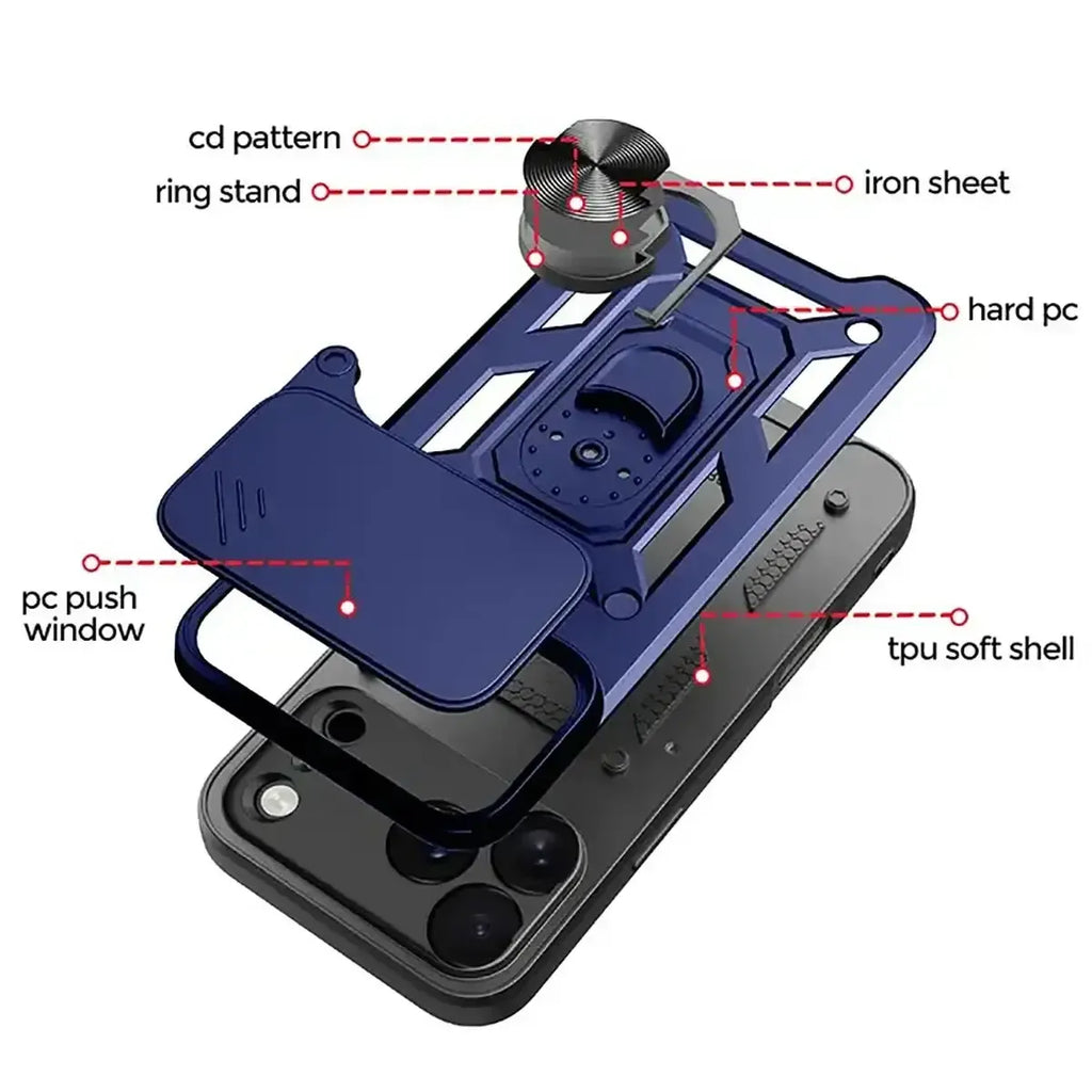 Heavy Duty Shockproof Phone Case with Kickstand Lens Cover