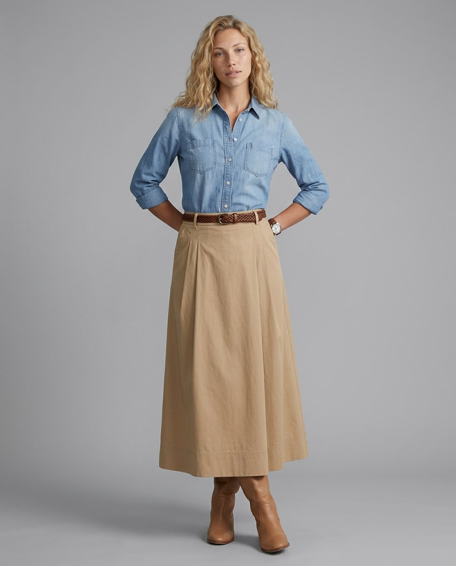 Iben A-Line Cotton Blend Midi Skirt_1