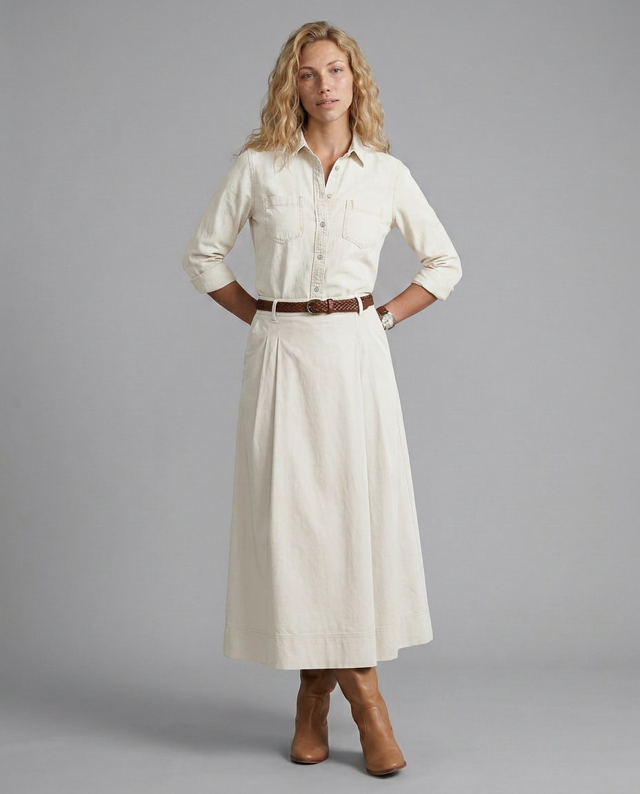 Iben A-Line Cotton Blend Midi Skirt_10