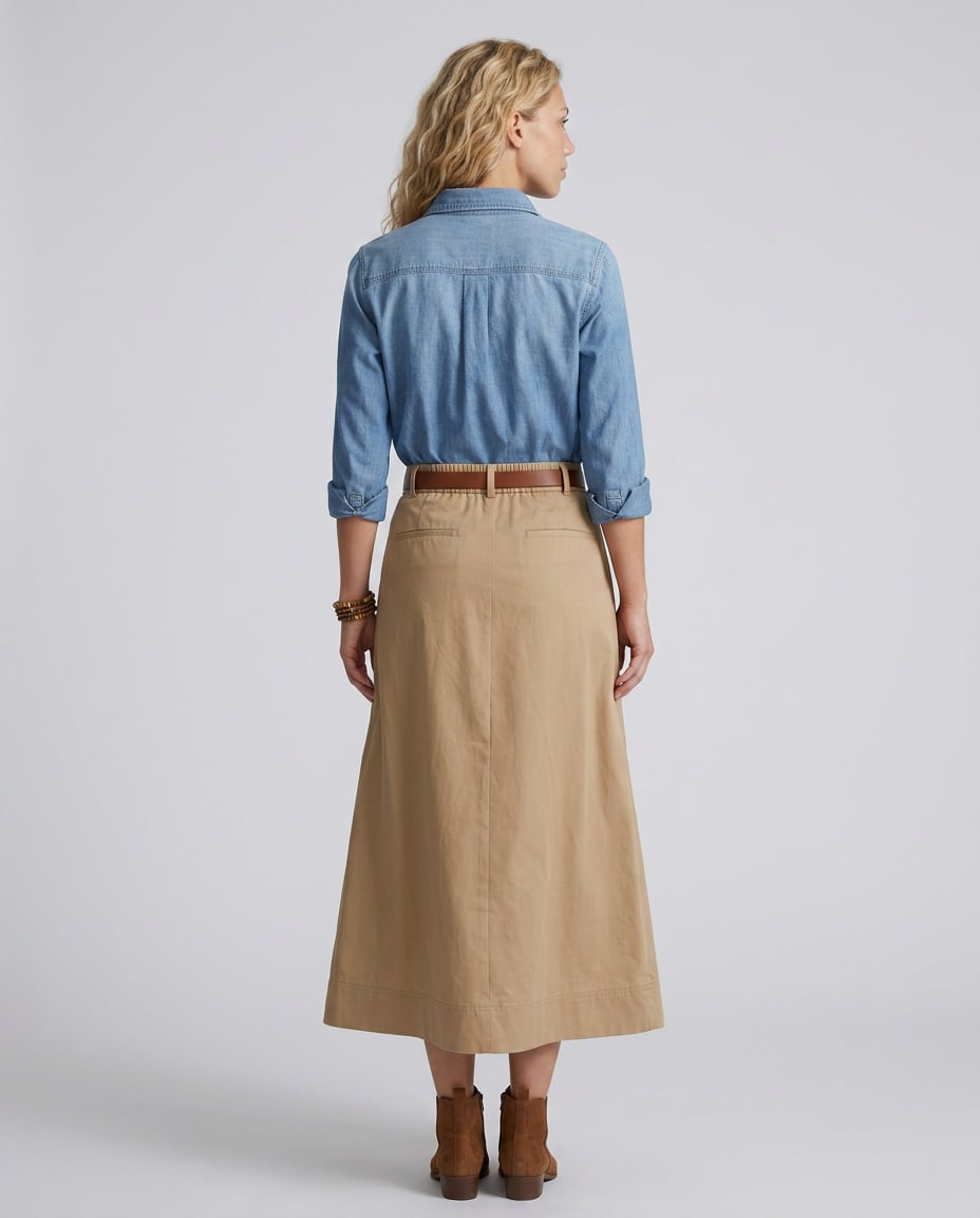 Iben A-Line Cotton Blend Midi Skirt_2