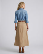 Iben A-Line Cotton Blend Midi Skirt_2