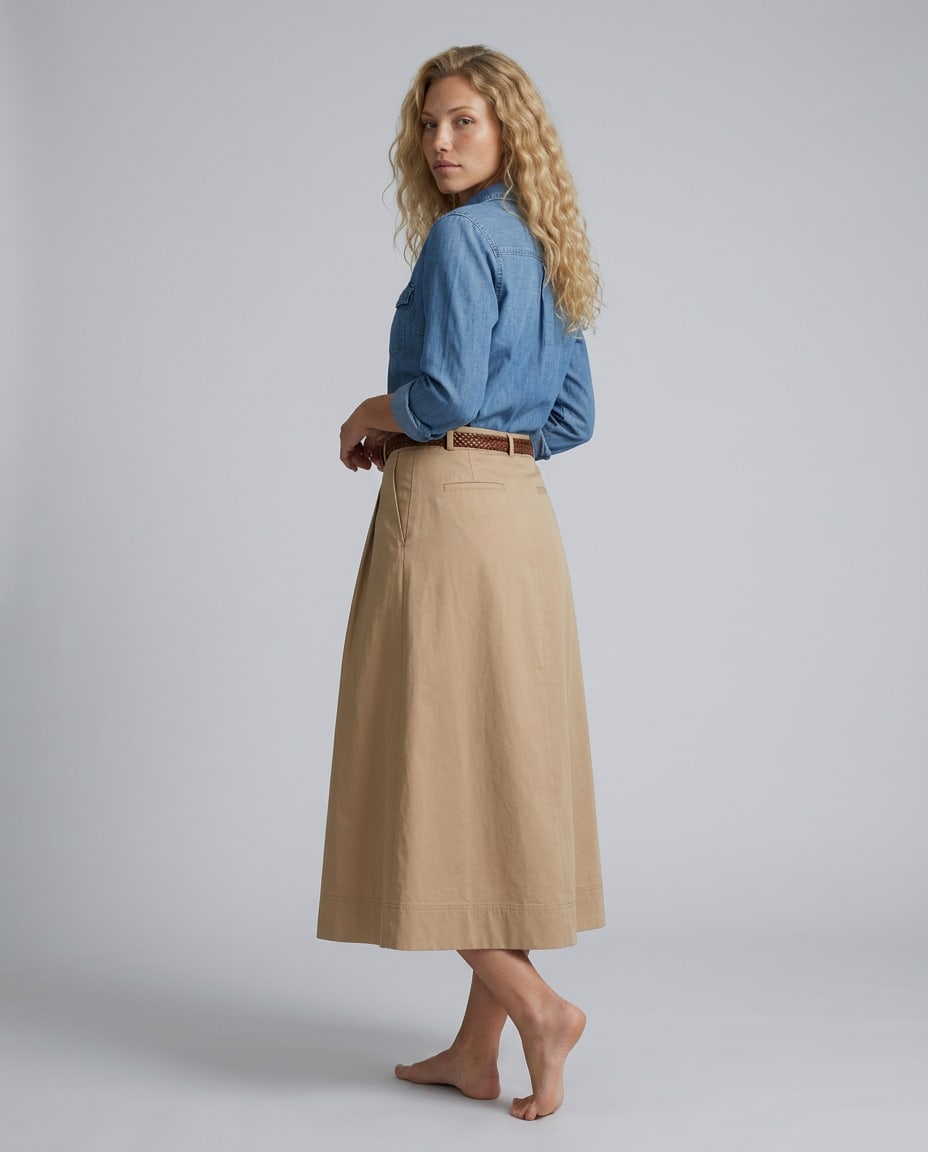 Iben A-Line Cotton Blend Midi Skirt_3