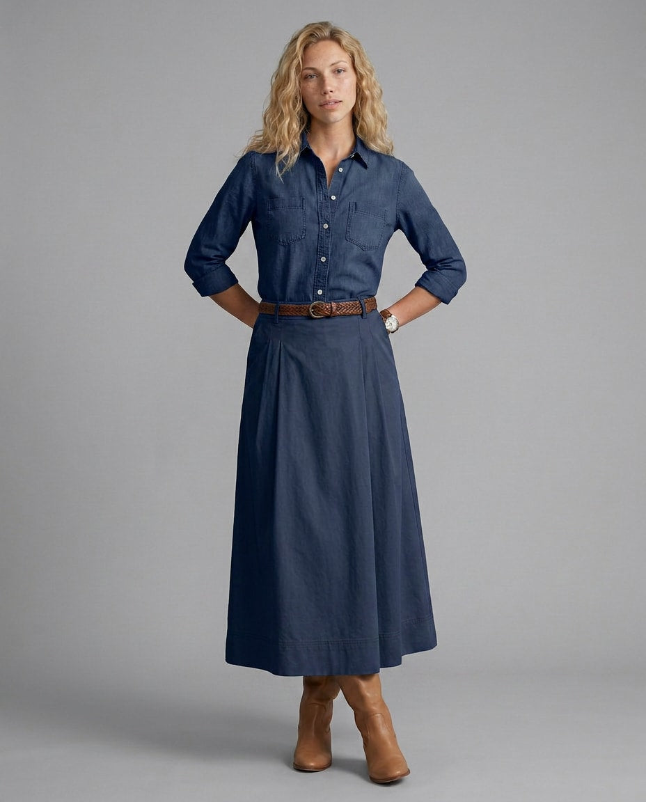 Iben A-Line Cotton Blend Midi Skirt_4