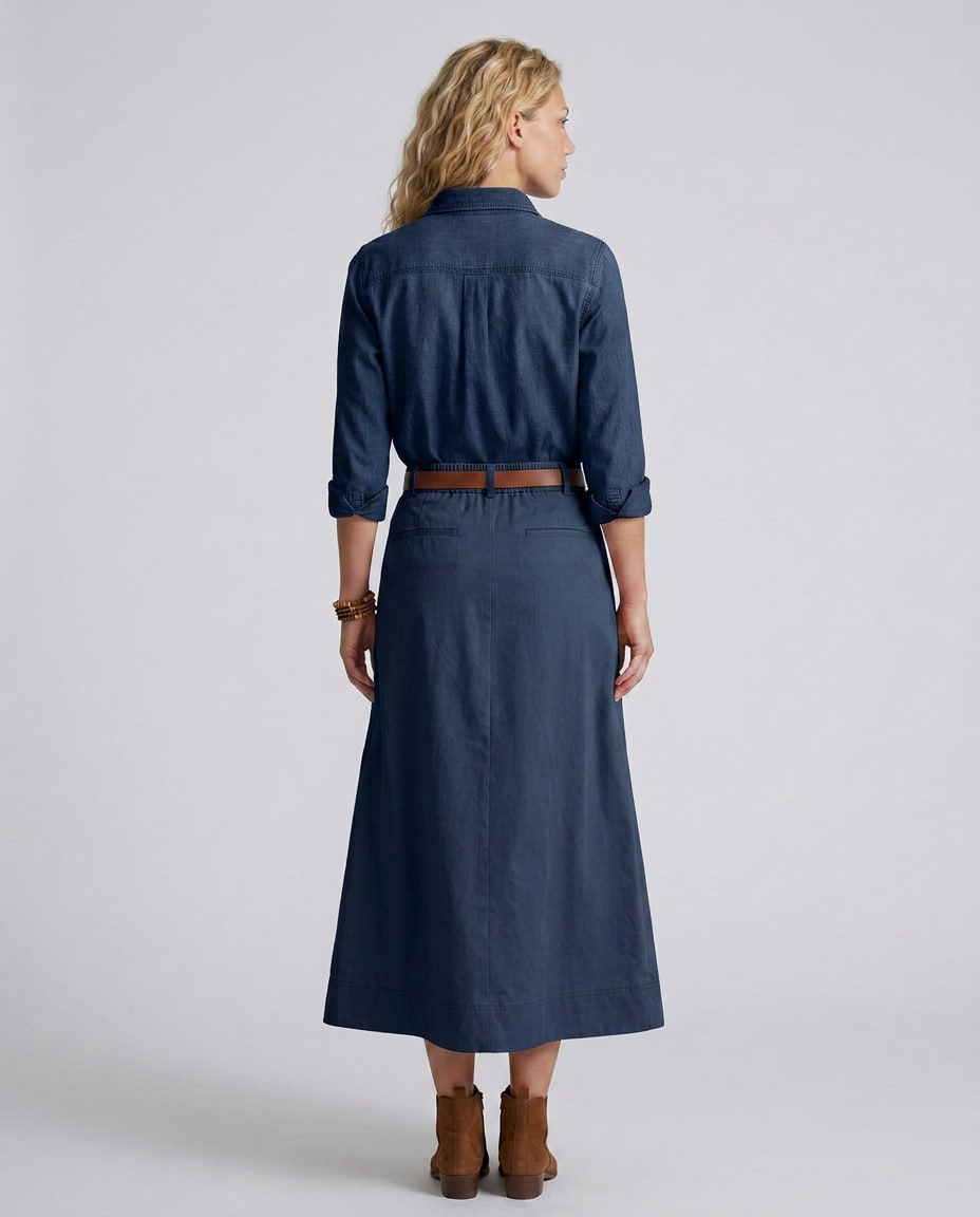Iben A-Line Cotton Blend Midi Skirt_5