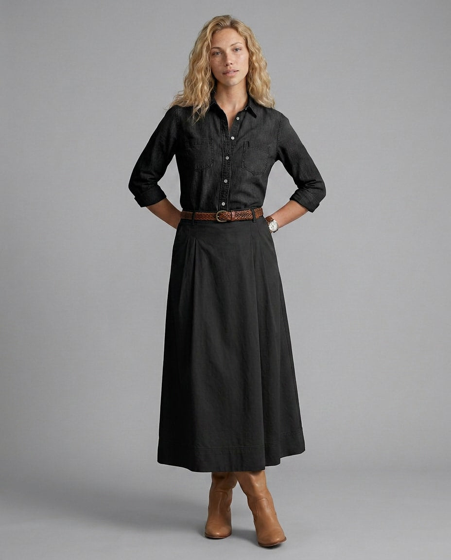 Iben A-Line Cotton Blend Midi Skirt_7