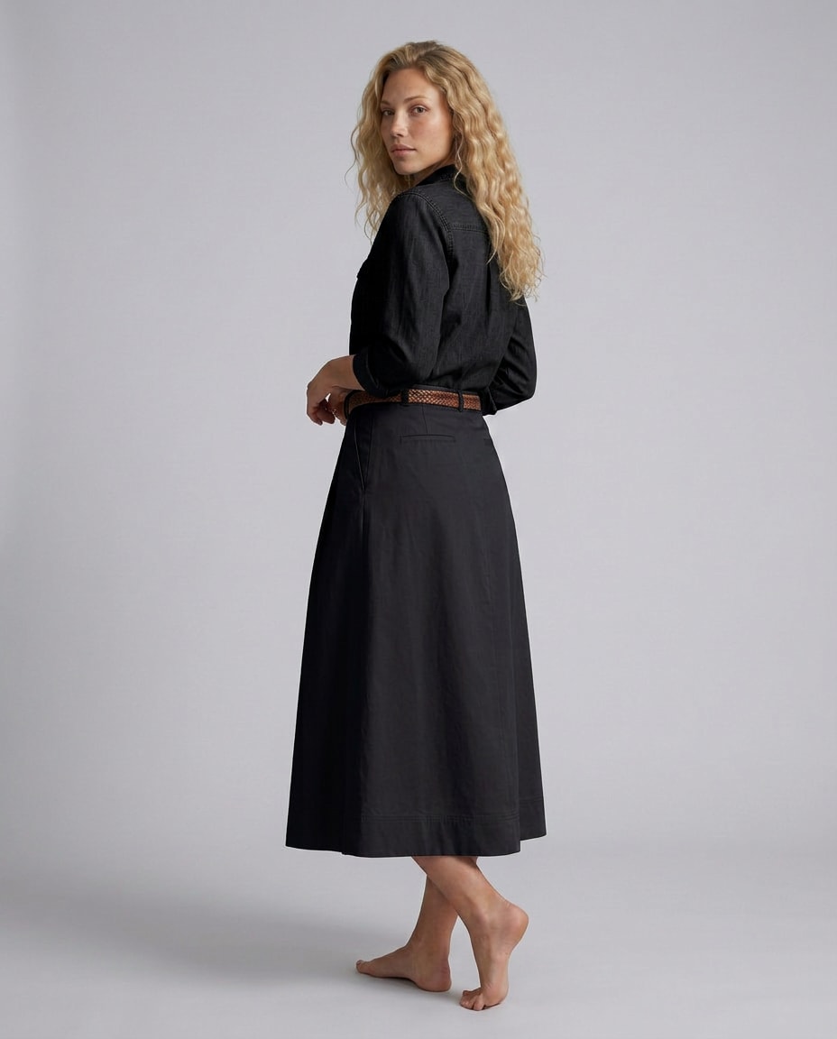 Iben A-Line Cotton Blend Midi Skirt_9