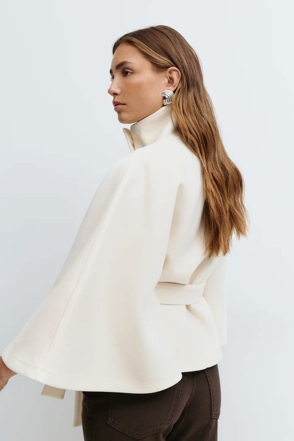 Katrin Belted High Collar Cape Jacket_3