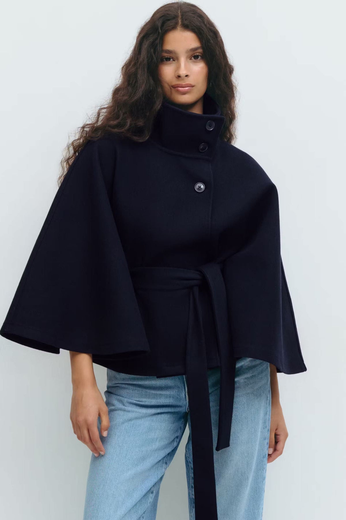 Katrin Belted High Collar Cape Jacket_5