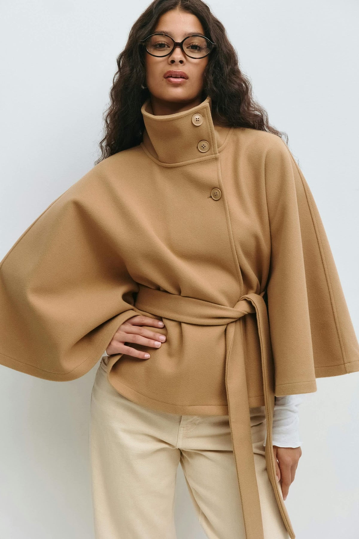 Katrin Belted High Collar Cape Jacket_8