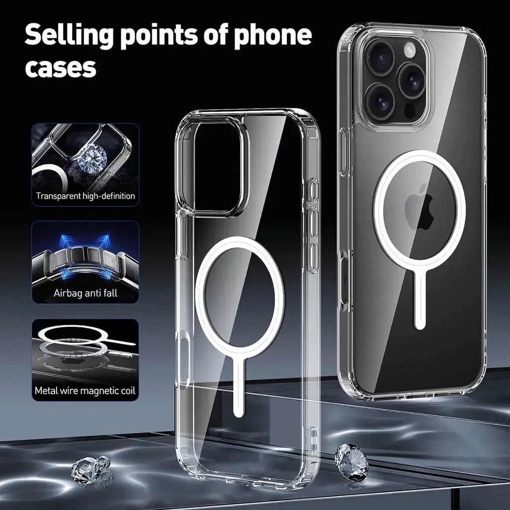 Transparent MagSafe Phone Case with Raised Corner Bumpers