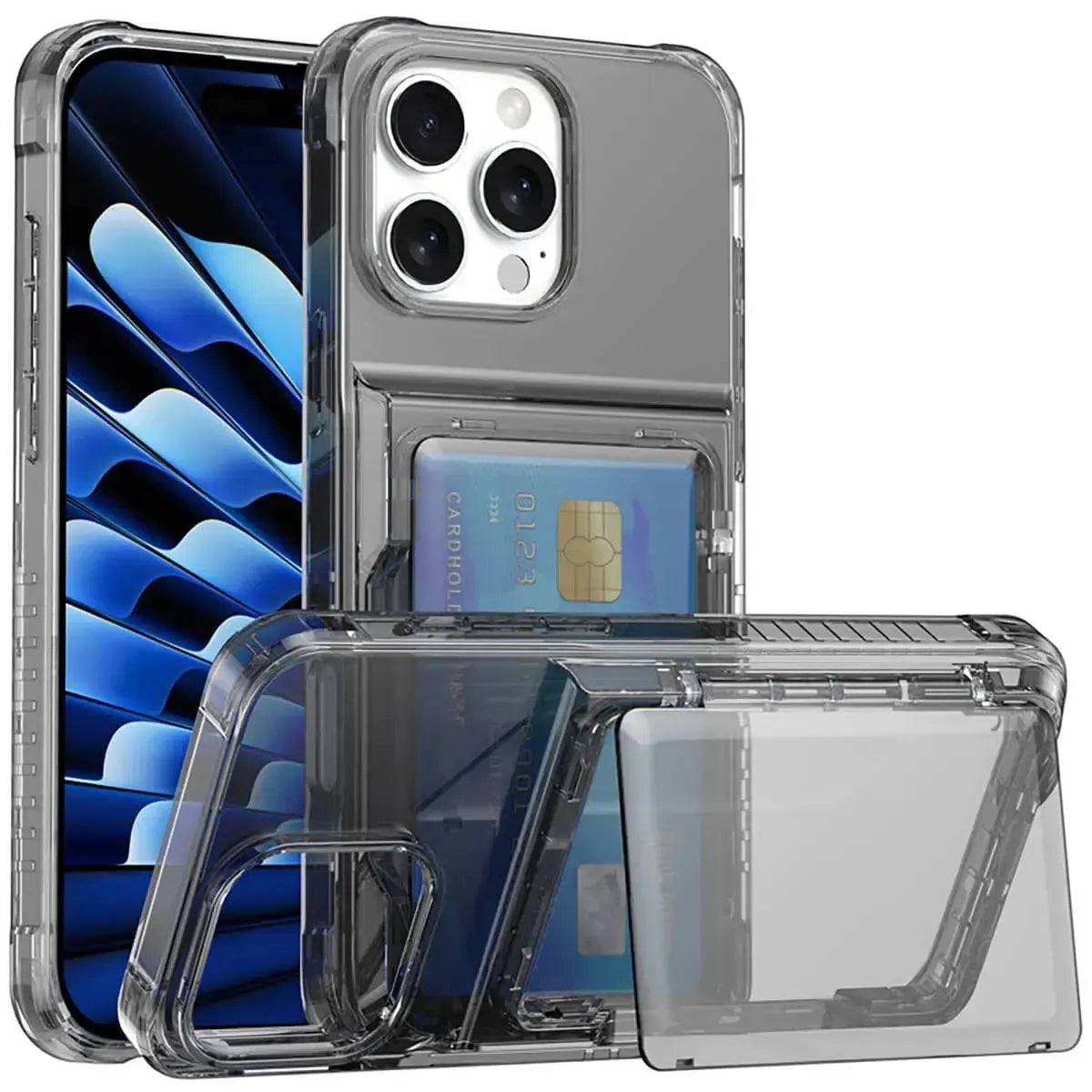 Clear Card Holder iPhone Case with Kickstand