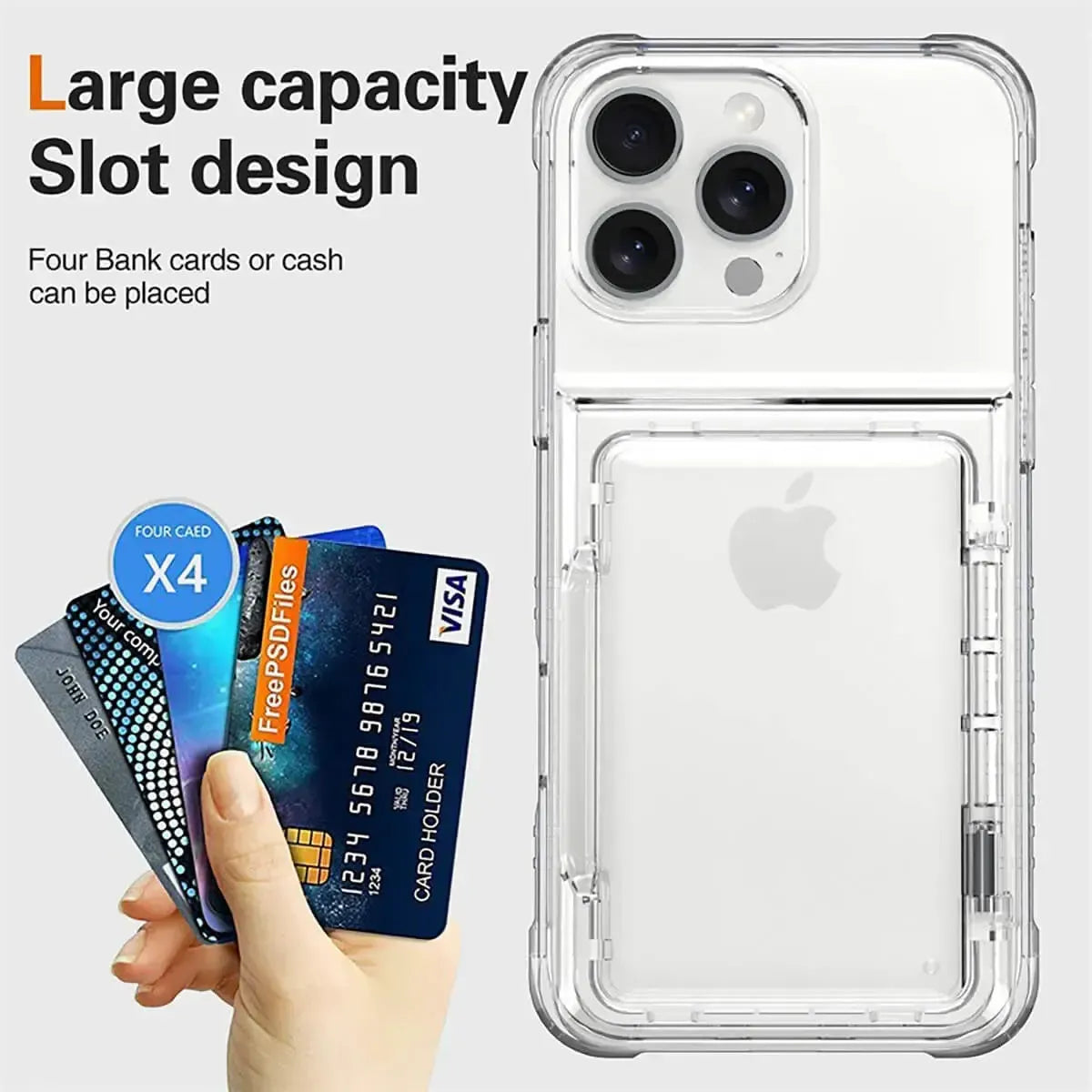Clear Card Holder iPhone Case with Kickstand