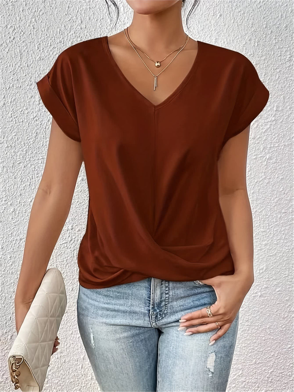 Carmen Twist Front V Neck Top_4