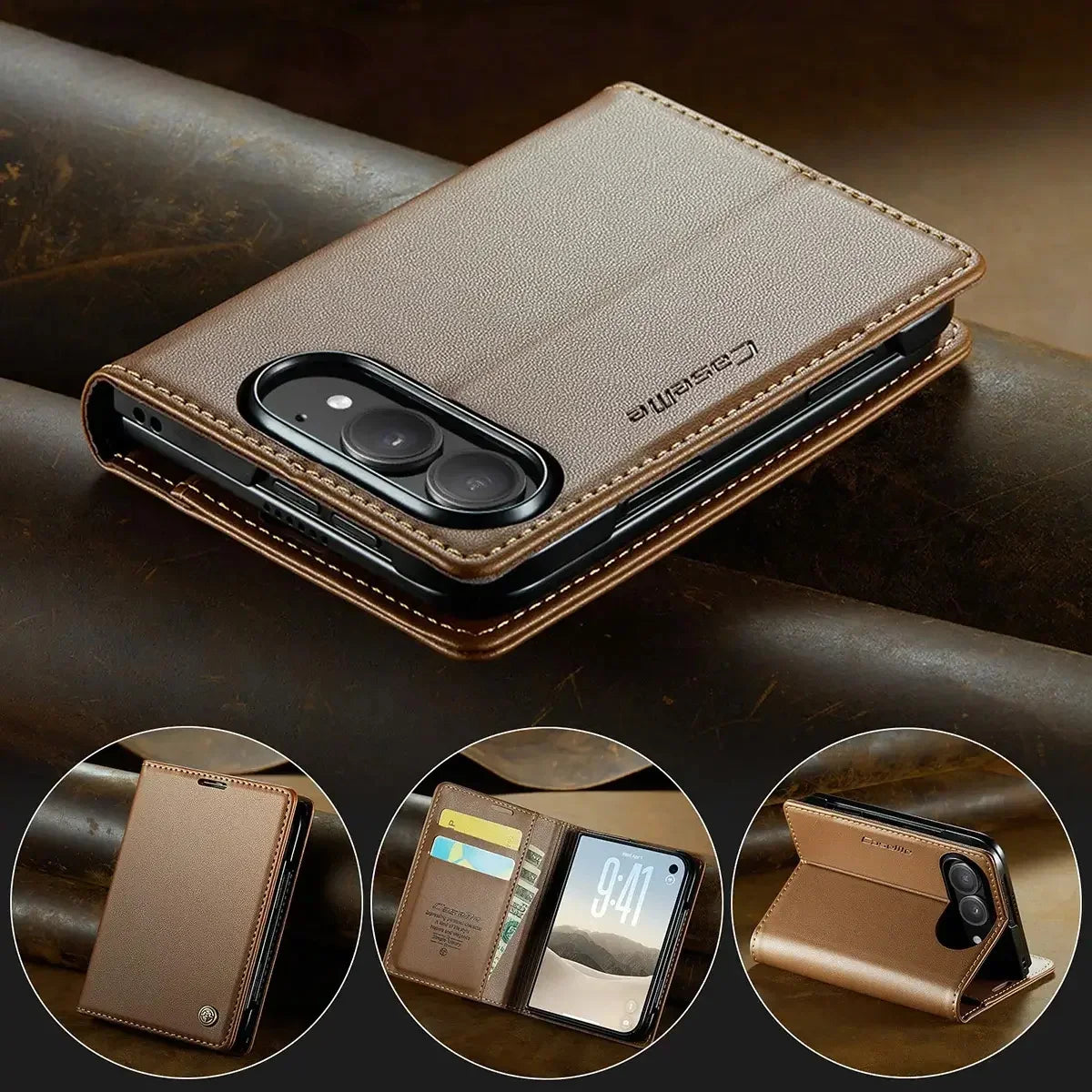 Leather Flip Wallet Foldable iPhone Duo Case