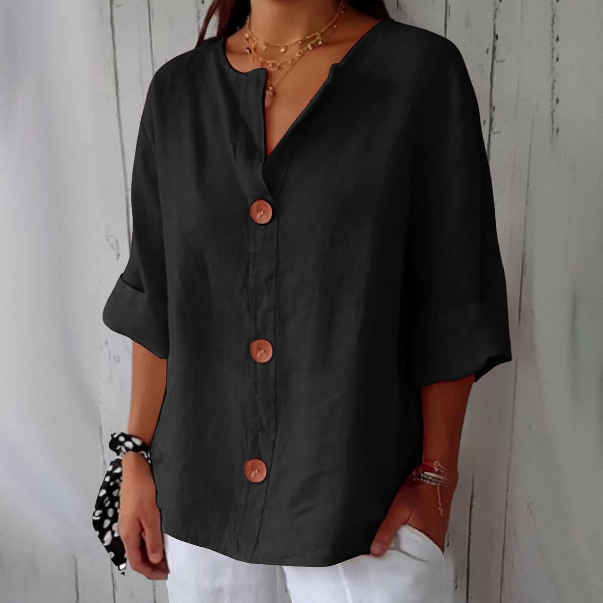 Meike Cotton Linen Button Front Blouse_12