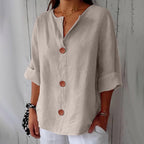 Meike Cotton Linen Button Front Blouse_2