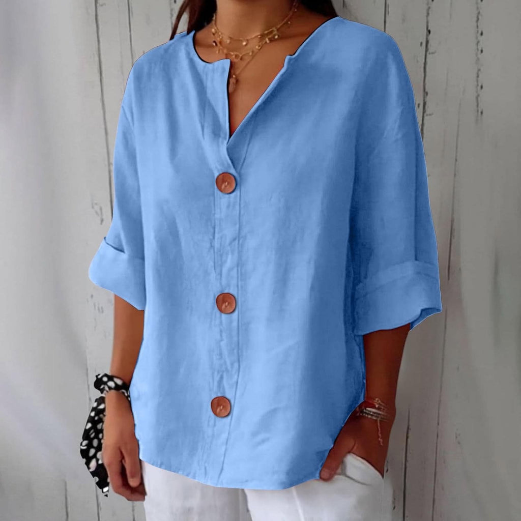 Meike Cotton Linen Button Front Blouse_3